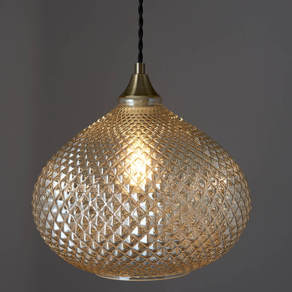 Kulista lampa wisząca Livia 95480 szklana kula mosiądz szampański