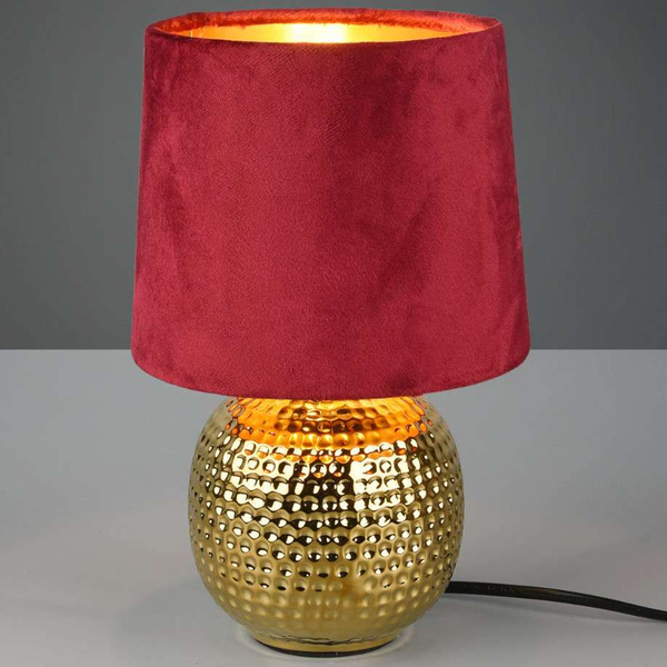 Abażurowa LAMPA stołowa EUDORA DL010-50821 RL Light stojąca LAMPKA nocna na biurko ceramiczna czerwona złota