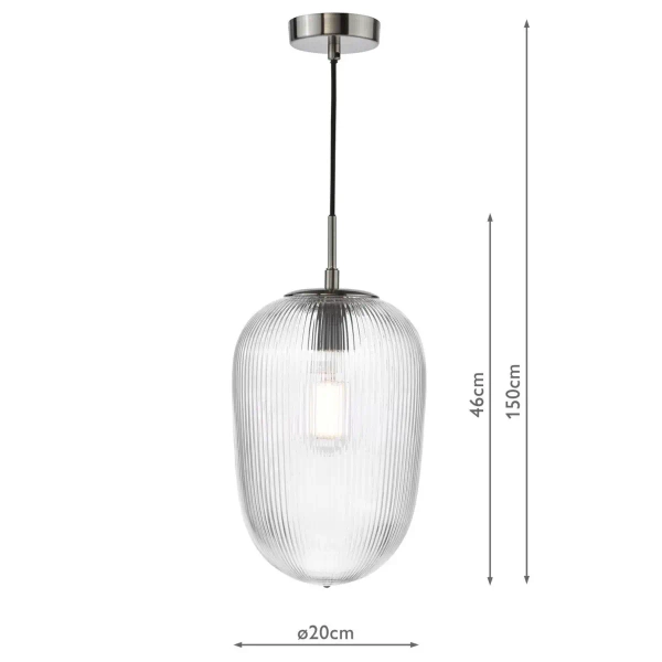 Ryflowana lampa wisząca Abrielle ABR0108 szklany owalny nikiel