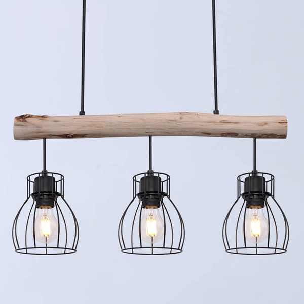 Wisząca lampa Mina 15326-3N belka z druciakami czarna drewno