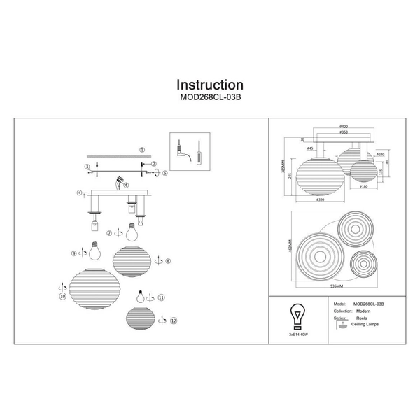 Plafon do jadalni Reels MOD268CL-03B Maytoni bubble czarny przydymiony