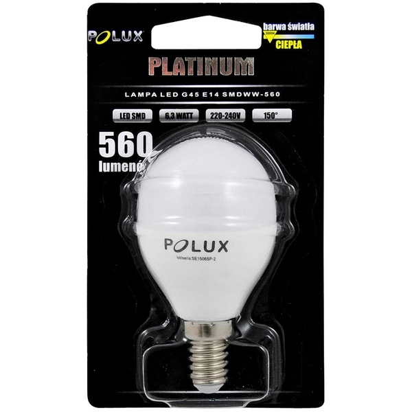 Żarówka PLATINUM 303936 Polux E14 G45 LED 6,3W 560 lm 230V kulka biała ciepła 3000K