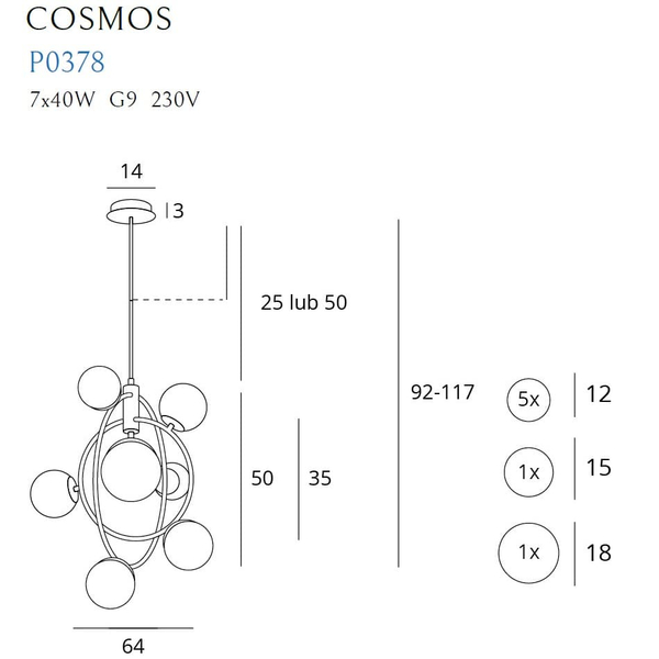 Molekułowa lampa wisząca COSMOS P0378 Maxlight do salonu metal złota