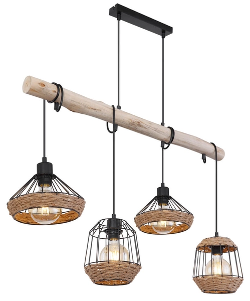 Wisząca lampa Surri 15678-4H industrialna czarna drewno
