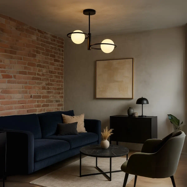 Nowoczesna sufitowa lampa Dorado LP-002/2C ring BK mleczne kule czarny