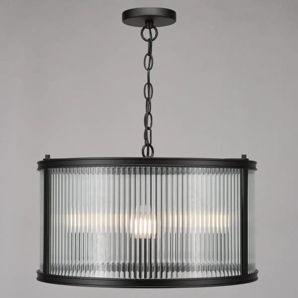 Ryflowana wisząca lampa Bianka BIA0322 do jadalni na łańcuchu czarny