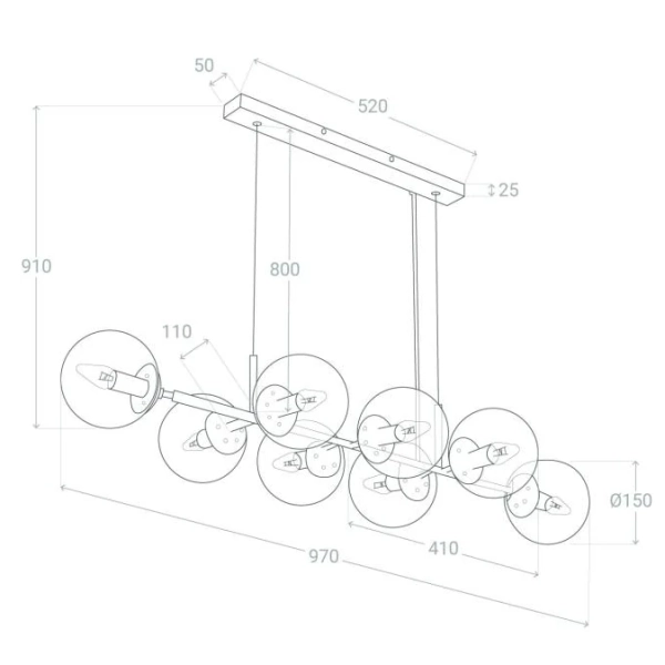 Wisząca lampa kulista Porto ABR-LWP-8XE14 szklana czarna przezroczysta