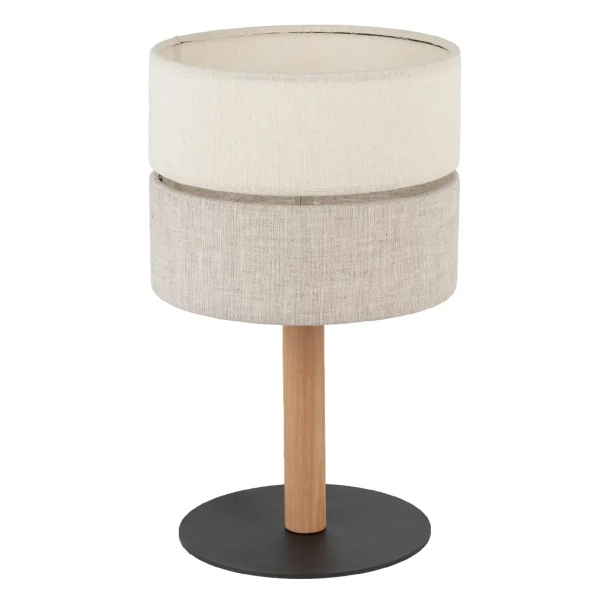 Stołowa nocna lampka Eco 5596 lniany abażur sosna beżowy czarny