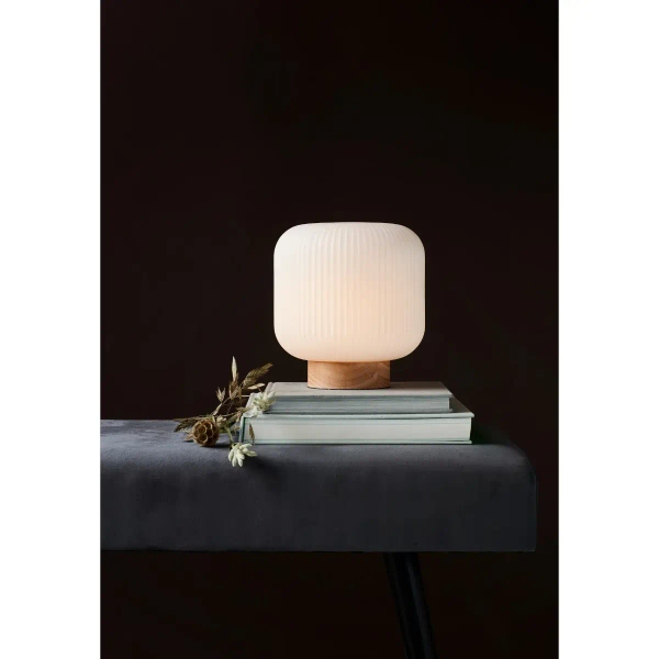 Nocna lampka do sypialni MILFORD 48915001 biała drewniana