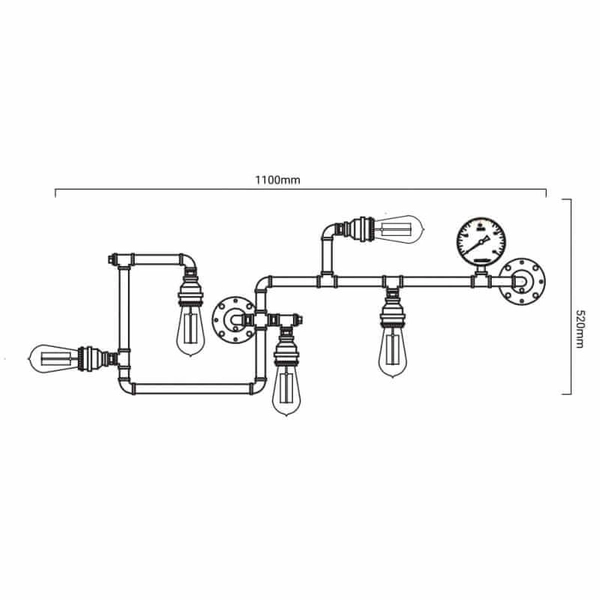 Industrialny kinkiet ścienny Tubo Retro ABR-LLKRR-5XE27 Abruzzo rury czarne