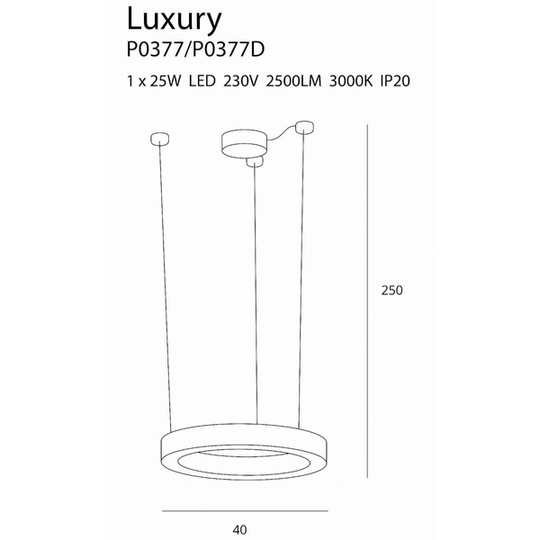 Podwieszana lampa LUXURY P0377D Maxlight LED 25W 3000K ściemniana ring złota