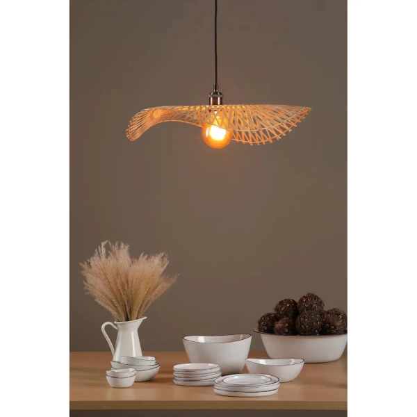 Rattanowa lampa wisząca Deja DEJ6529 kapelusz brązowy czarny