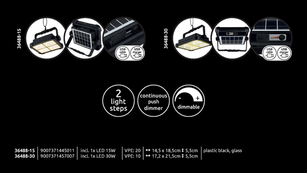 Ogrodowa lampa Solar 36488-30 Globo LED 30W 4000K z włącznikiem IP44 czarna