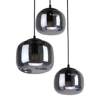 Potrójna szklana wisząca lampa Calto PND-67705-3-BK-SG przydymiona