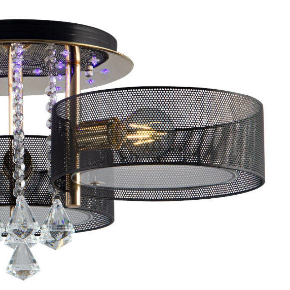 Sufitowa LAMPA glamour DRS8006/3 LED 180W TR NET Elem metalowa OPRAWA crystal z pilotem złota czarna
