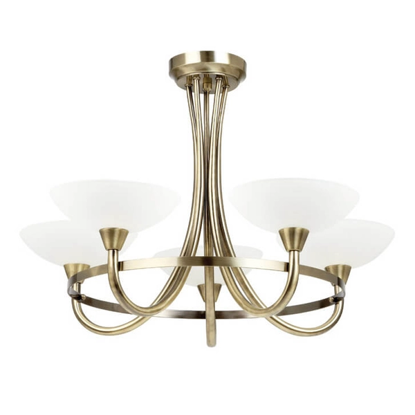 Żyrandol do salonu CAGNEY-5AB Endon antyczny szklany mosiądz biały