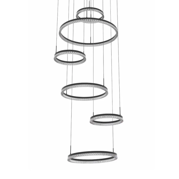 Kaskadowa lampa wisząca Hall LP-7098/7P BK LED 300W 3000-5700K czarna