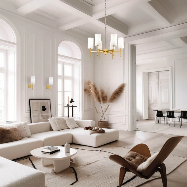 Modernistyczna LAMPA wisząca DENVER P06970BR-WH Cosmolight abażurowy żyrandol na łańcuchu złoty