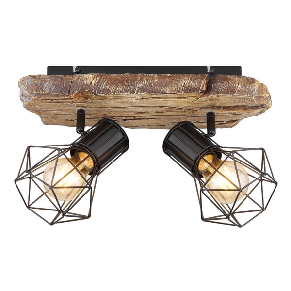 Sufitowa lampa rustykalna Priska 54017W-2 drewno czarna