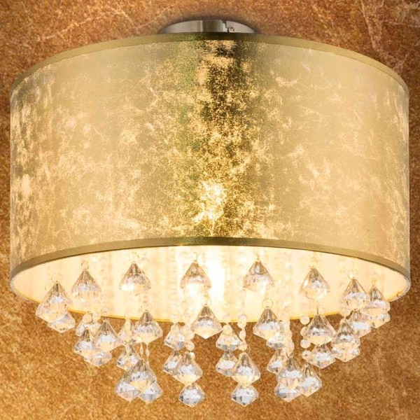 Plafon LAMPA sufitowa AMY 15187D3 Globo okrągła OPRAWA abażurowa z kryształkami glamour crystal złota przezroczysta