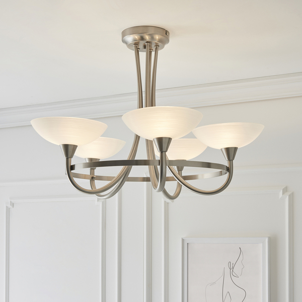 Lampa sufitowa CAGNEY-5SC Endon szklane kielichy satynowy chrom białe