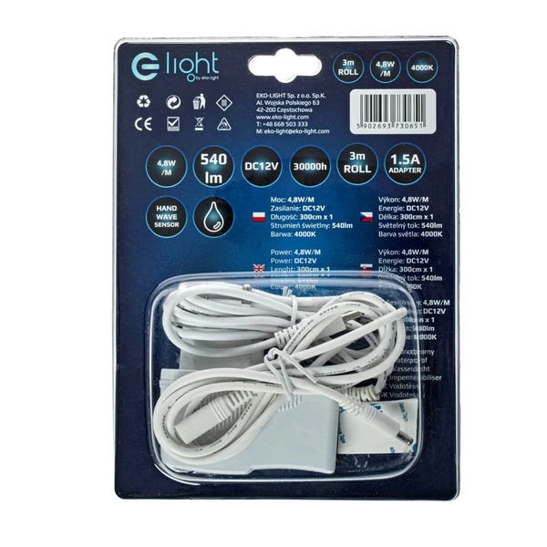 Taśma LED z czujnikiem EKZ0651 LED 4,8W/1m 4000K zasilacz biały