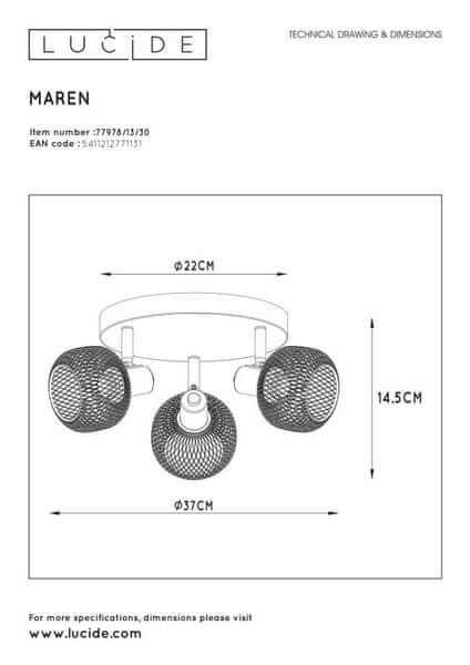Sufitowa LAMPA loftowa MAREN 77978/13/30 Lucide metalowa OPRAWA plafon okrągły regulowany czarny