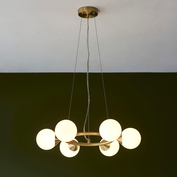 Kulista lampa wisząca do salonu L&-1106390 mosiądz biały