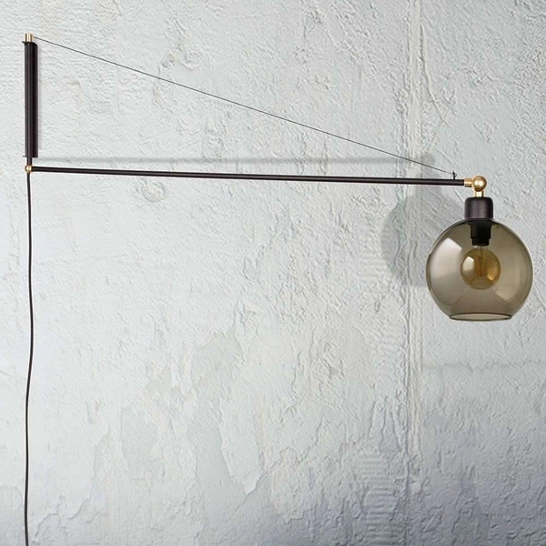 Kinkiet LAMPA ścienna CRANE 9374 Nowodvorski industrialna OPRAWA na wysięgniku szklana kula ball loft przydymiona