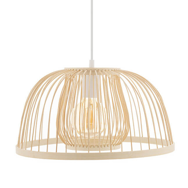 Lampa zwisająca Krabi 11158 japandi bambusowa miska cage metalowa biała