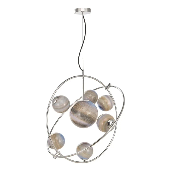 Szklana wisząca lampa Mikara MIK3450 układ słoneczny kule chrom beżowe