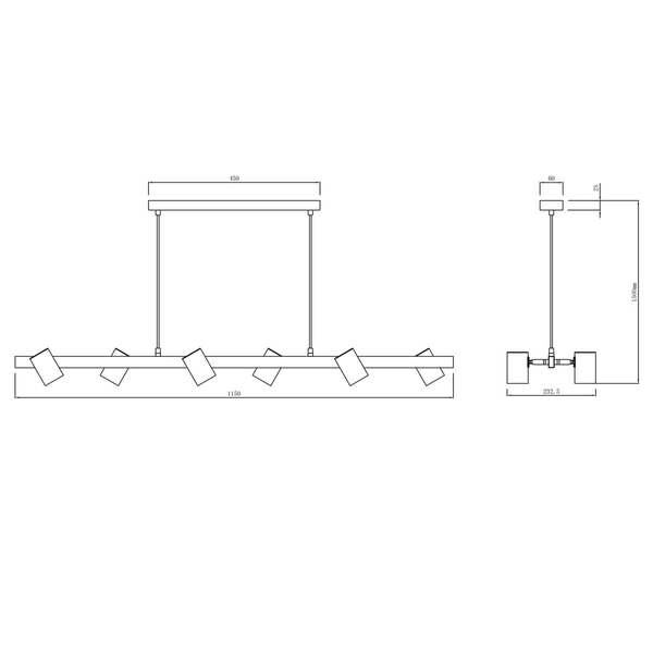 Zwieszane reflektorki kuchenne Snow LP-732/6L GD Light Prestige złote czarne