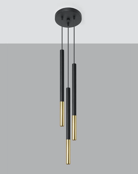 Wisząca LAMPA kaskada SL.0893 okrągła OPRAWA metalowy ZWIS tuby czarne złote