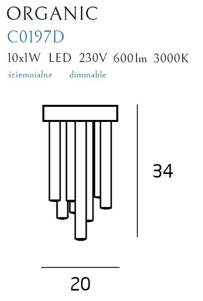 LAMPA sufitowa ORGANIC C0197D Maxlight metalowa OPRAWA tuby LED 10W 3000K sople złote