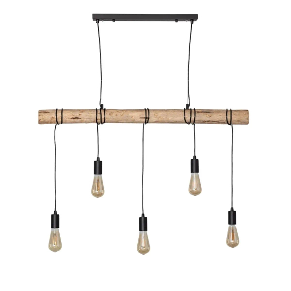 Industrialna wisząca lampa Cerveza ABR-LWL-5XE27 nad wyspę drewniana czarna