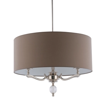 Klasyczna lampa wisząca Tivoli TIV-ZWD-3 (N) z abażurem brązowa nikiel