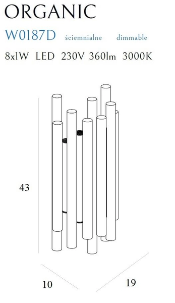 Kinkiet LAMPA ścienna ORGANIC W0187D Maxlight metalowa OPRAWA sople LED 8W 3000K tuby złote