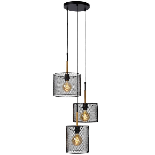LAMPA wisząca BASKETT 45459/03/30 Lucide druciana OPRAWA metalowy zwis czarny drewno