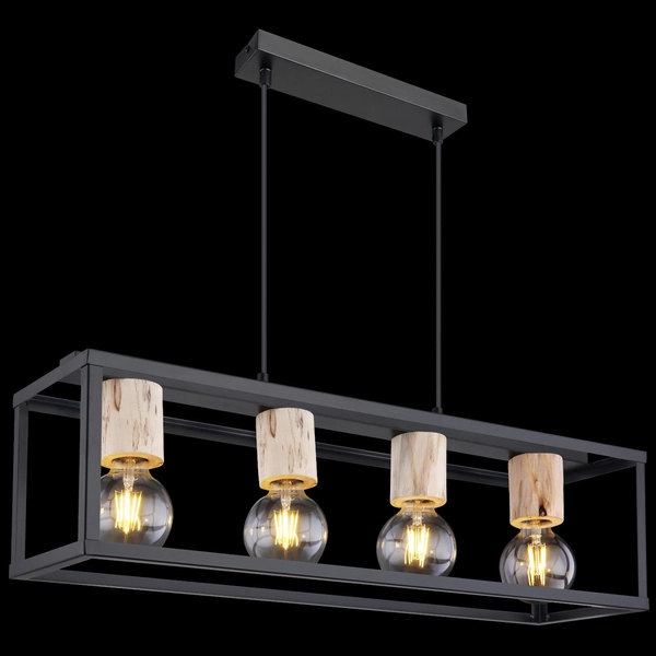 Wisząca LAMPA hygge HAGAR 15476-4H Globo metalowa OPRAWA prostokątny ZWIS industrialna klatka czarna drewniana czarna drewniana