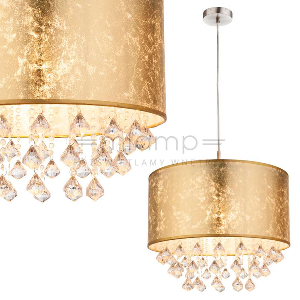 LAMPA wisząca AMY 15187H3 Globo okrągła OPRAWA abażurowa ZWIS z kryształkami glamour crystal złoty