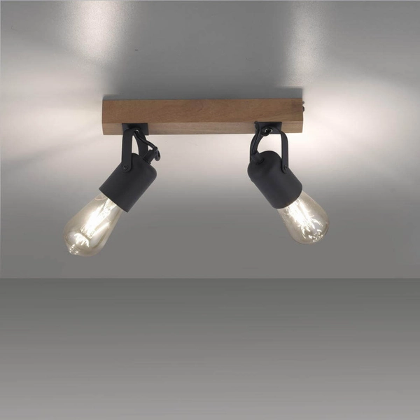 2-punktowa lampa sufitowa Canop kierunkowa czarna drewno