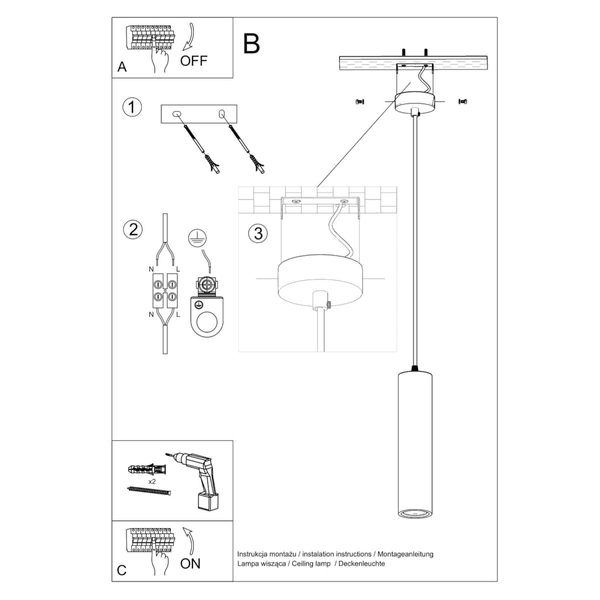 Ceramiczna tuba wisząca SL.0843 lampa do pokoju biała