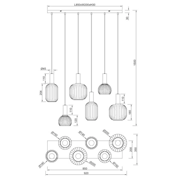 Metalowa wisząca lampa DIVA 319800632 Trio bubbles przydymiony czarny