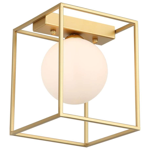 LAMPA sufitowa MEDIAMO MXM-4582/1 GD Italux metalowa OPRAWA klatka frame plafon szklana kula ball złota biała