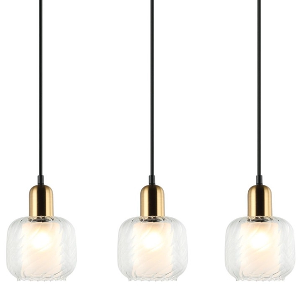 Skandynawska LAMPA wisząca LAMEZIA PND-67594-3-BRO+CL Italux 3-płomienny zwis szklany mosiądz