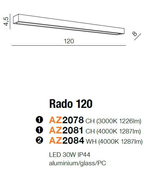 Metalowy kinkiet łazienkowy Rado LED 30W 4000K nad lustro chrom