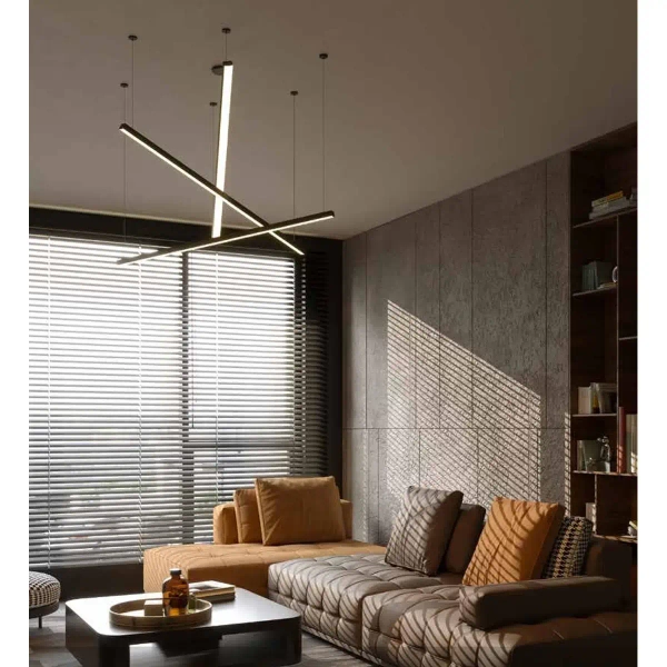 Ledowa lampa wisząca Trio P0475D prostokątna belka LED 12W 3000K złota