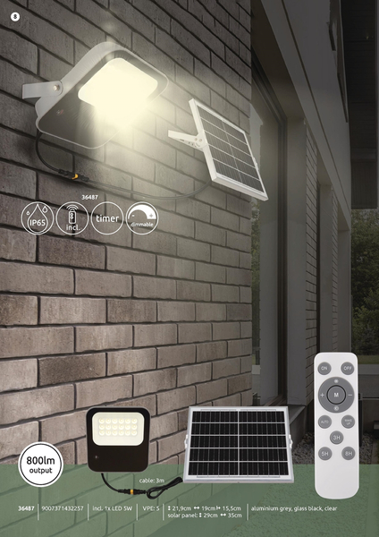 Lampa elewacyjna Solar 36487 Globo LED 5W 3000K ściemnialna z pilotem IP65 czarna