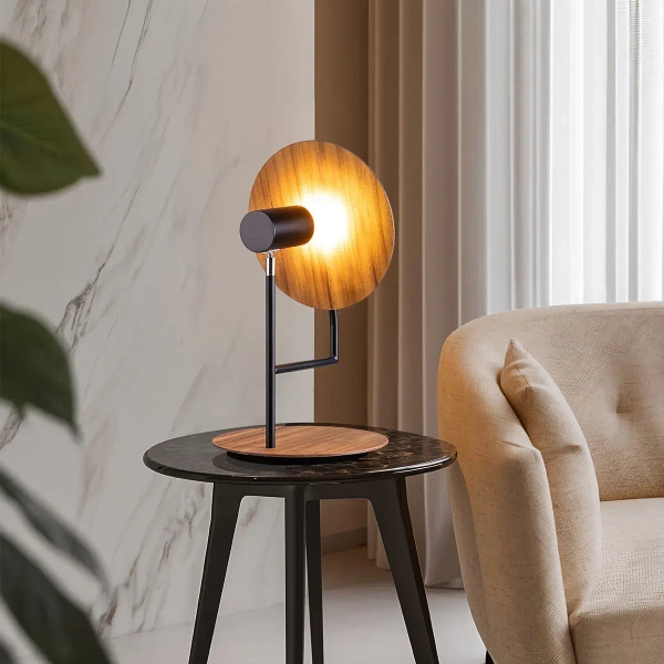 Drewniana lampka stołowa Dot QN-DOT-TL-TEAK okrągła brązowy czarny