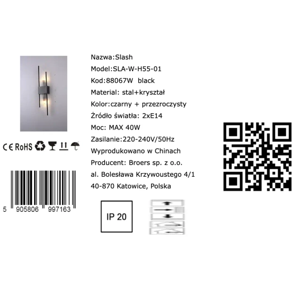 Kinkiet ścienny SLASH CGSLASH szklany do przedpokoju złoty